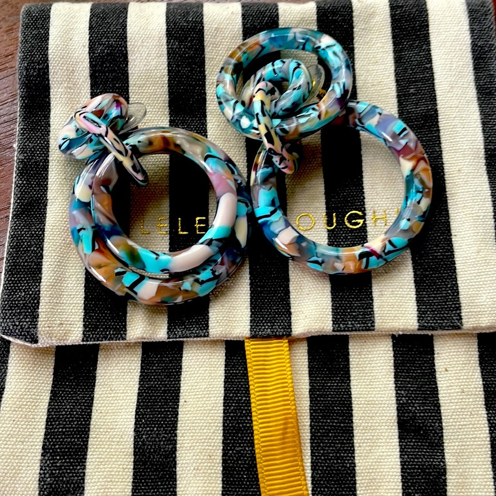Beautiful lightweight marbled hoop Lele Sadoughi earrings - mixed acetate